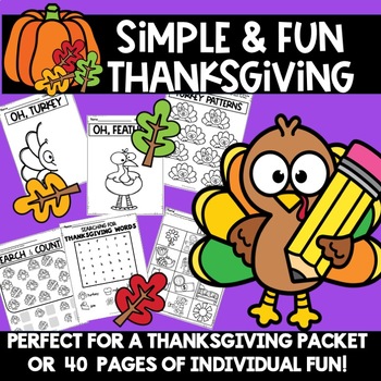 Preview of Thanksgiving Kindergarten Fun Packet Worksheets Activities November 