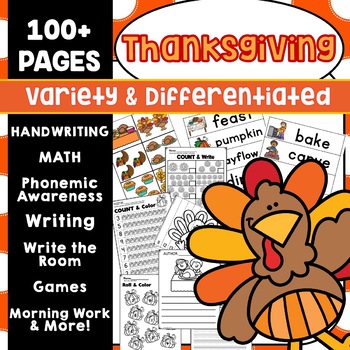 Preview of Thanksgiving Kindergarten Math Activities Literacy Worksheets