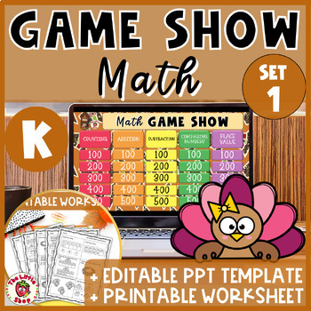 Preview of Thanksgiving Kindergarten Math Game Show - PPT Game + Printable Worksheet SET 1