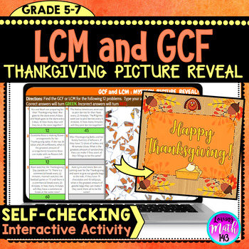 Preview of Thanksgiving: LCM and GCF Digital Math Mystery Picture Reveal