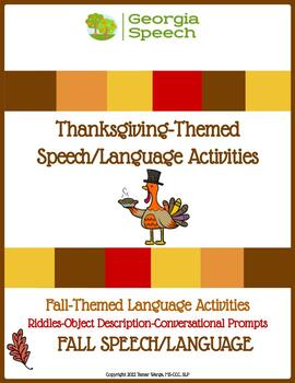 Preview of Thanksgiving Language Activities-Riddles-Object Description-Speech Therapy