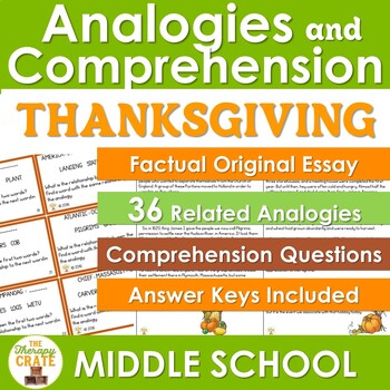 Preview of Thanksgiving Language Activities for Middle School Analogies and Comprehension