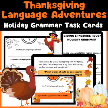 Preview of 48 Thanksgiving Grammar Review Task Cards