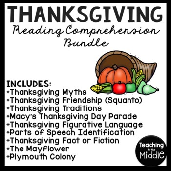 Preview of Thanksgiving Language Arts Reading Comprehension Worksheet Bundle November