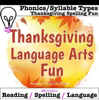 Preview of Thanksgiving Language Arts Riddles Syllables Spelling Game Google Slides™ Option