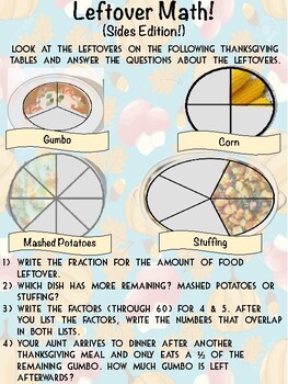 Preview of Thanksgiving Leftover Math - Side Dishes