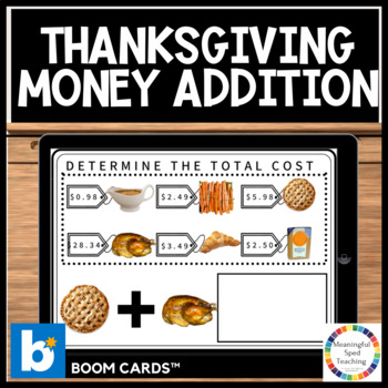 Preview of Thanksgiving Life Skills Money Addition Digital Task Cards 