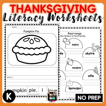 Preview of Thanksgiving Literacy Activities | Pumpkin Turkey ELA Kinder Pack 