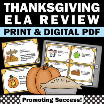 Preview of 3rd 4th Grade Special Education Thanksgiving ELA Activities Grammar Task Cards