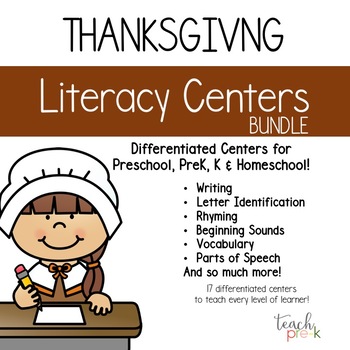 Preview of Thanksgiving Literacy Activities for Preschool & PreK November Centers Bundle