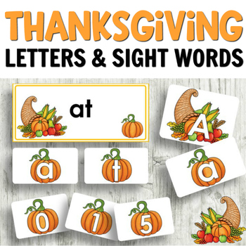 Preview of Thanksgiving Literacy Centers: Letter Cards, Sight Words, Numbers, and More!