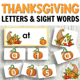 Thanksgiving Literacy Centers: Letter Cards, Sight Words, 