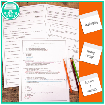 Thanksgiving Literacy Worksheets by The Productive Teacher | TpT