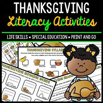 Preview of Thanksgiving Literacy - Special Education - Life Skills - Print & Go - Reading