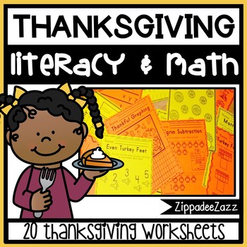 Preview of Worksheets for Thanksgiving ELA Literacy and Math Activities