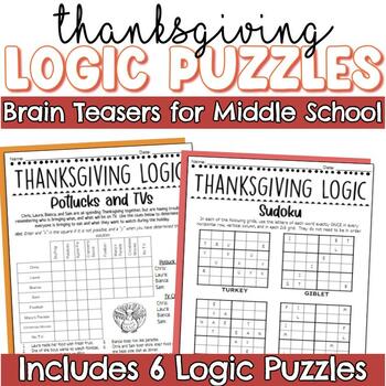 Preview of Thanksgiving Logic Brain Teasers for Middle School Problem Solving Activity