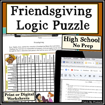 Preview of Thanksgiving Logic Puzzle Brain Teaser for High School Friendsgiving Worksheets