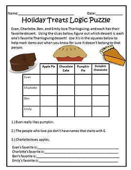 thanksgiving logic puzzle pack by teal apple boutique tpt