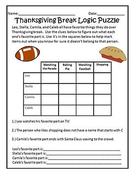 thanksgiving logic puzzle pack by teal apple boutique tpt