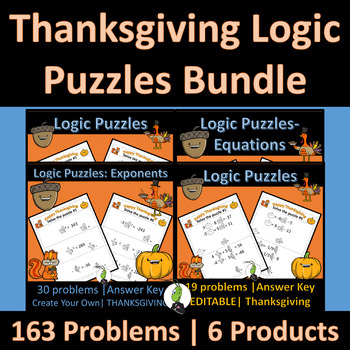 Preview of Thanksgiving Logic Puzzles | Algebra | Integers | Logic | Exponents | Factoring