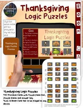 Preview of Thanksgiving Logic Puzzles Printable Cards & Interactive Digital Boom Cards