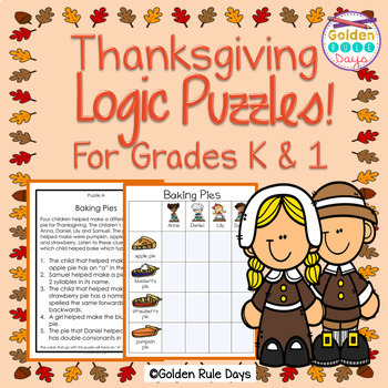 Preview of Thanksgiving Logic Puzzles Enrichment Activities Kindergarten 1st