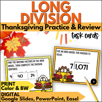 Preview of Thanksgiving Long Division Task Cards - Long Division Practice & Review Activity