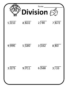 Thanksgiving Long Division Thanksgiving Math Division Third Grade Thanksgiving 3