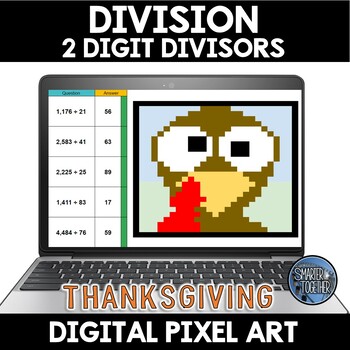Preview of Thanksgiving Long Division Two Digit Divisor Digital Pixel Art