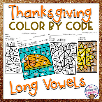 Preview of Thanksgiving Long Vowel Sounds Color By Code