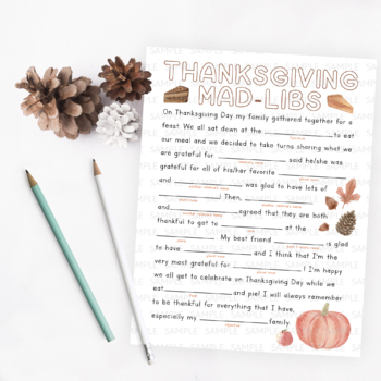 Preview of Thanksgiving Mad Libs - Funny Grammar and Writing Thanksgiving Game