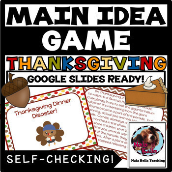 Preview of Thanksgiving Main Idea Game Google Slides Ready!
