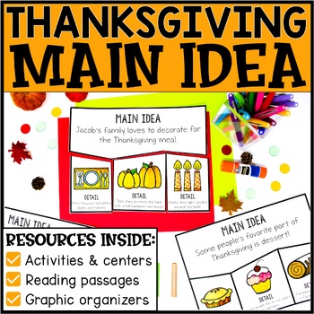 Preview of Thanksgiving Main Idea Reading Activities for Fall Literacy Centers