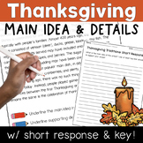 Thanksgiving Main Idea and Supporting Details: Close Readi