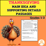 Thanksgiving Main Idea and Supporting Details Passages | G