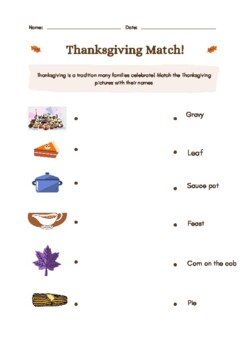 Preview of Thanksgiving Match Worksheet