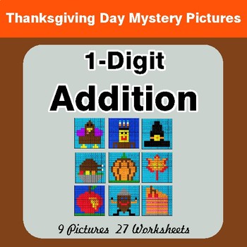 Thanksgiving Math: 1-Digit Addition - Color-By-Number Math Mystery Pictures