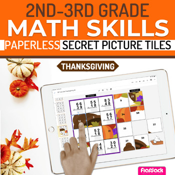 Preview of Thanksgiving Math 2nd-3rd Paperless Google Slides PPT Secret Picture Tiles