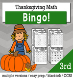 Thanksgiving Math 3rd Grade BINGO Game Bundle