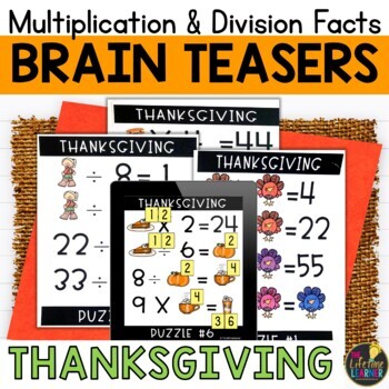 Preview of Thanksgiving Logic Puzzles 3rd Grade Brain Teasers Multiplication and Division
