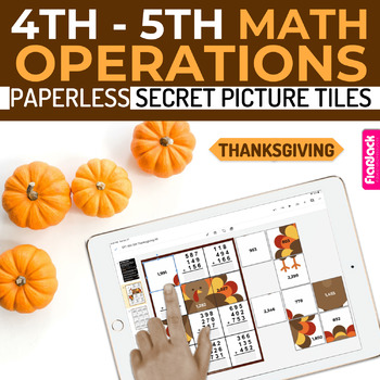 Preview of Thanksgiving Math 4th-5th Paperless Google Slides PPT Secret Picture Tiles