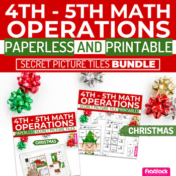 Preview of Christmas Math | 4th-5th | Paperless + Printable Secret Picture Tiles SET