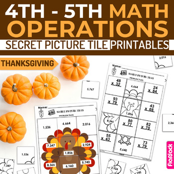Preview of Thanksgiving Math 4th-5th Secret Picture Tile Printables
