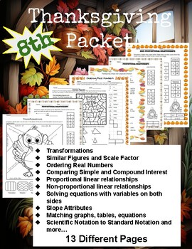 Preview of Thanksgiving Math-8th grade 13 fun, different activities-Spiral Review