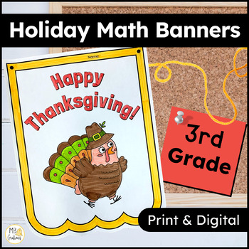 Preview of Thanksgiving Math Activities - 3rd Grade Review Worksheets - Holiday Banners