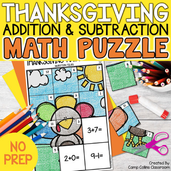 Preview of Thanksgiving Math Activities Addition & Subtraction to 20 Mystery Picture Puzzle