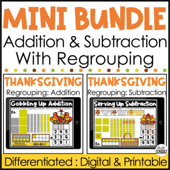 Preview of Thanksgiving Math Activities Addition & Subtraction With Regrouping For November