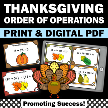 Preview of Thanksgiving Math Centers Games Task Cards Order of Operations Activity 5th Grad