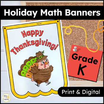Preview of Thanksgiving Math Activities - Kindergarten Review Worksheets - Holiday Banners