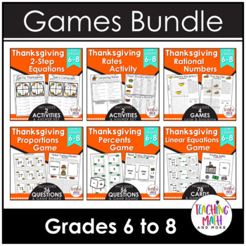 Preview of Thanksgiving Math Activities Middle School BUNDLE | Thanksgiving Math Games